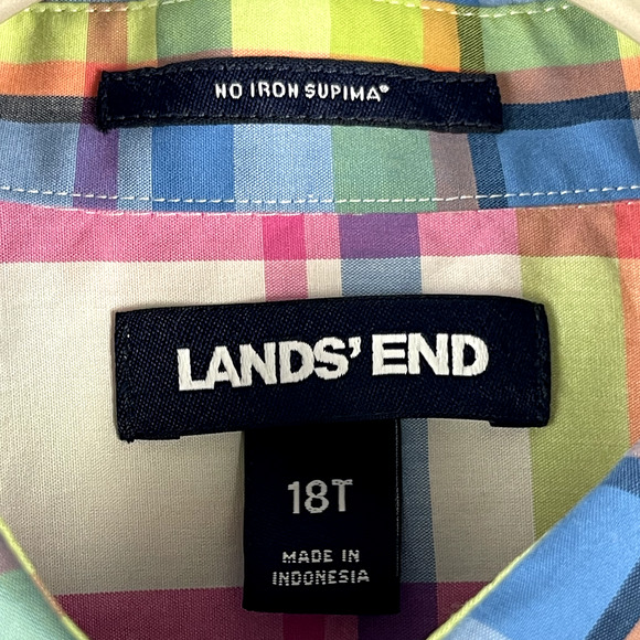 Lands End No Iron Supima Cotton Top Womens 18T Tall Plaid Button Up Long Sleeve - Picture 5 of 14